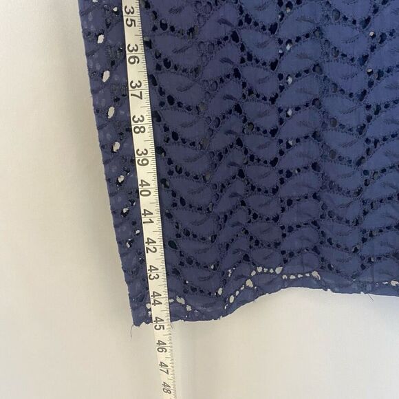 Rare Vintage Navy Blue Eyelet Lace Midi Dress Short Sleeve 50s Fit & Flare Women - Picture 9 of 12